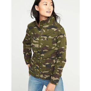 Old Navy Women’s Size Small Green Camo Camouflage Full Zip Jacket Coat Military